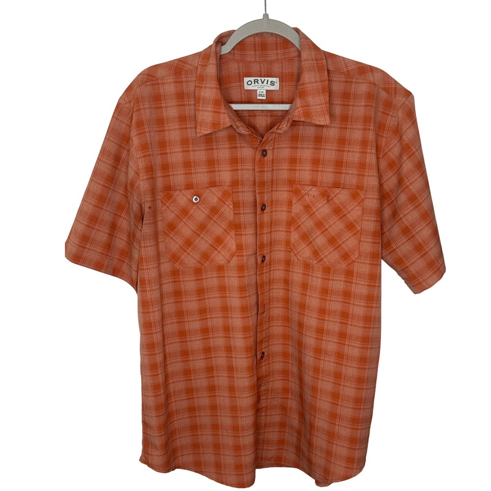 ORVIS Mens Classic Collection Short Sleeve Plaid Button Up Shirt Orange L‎ G